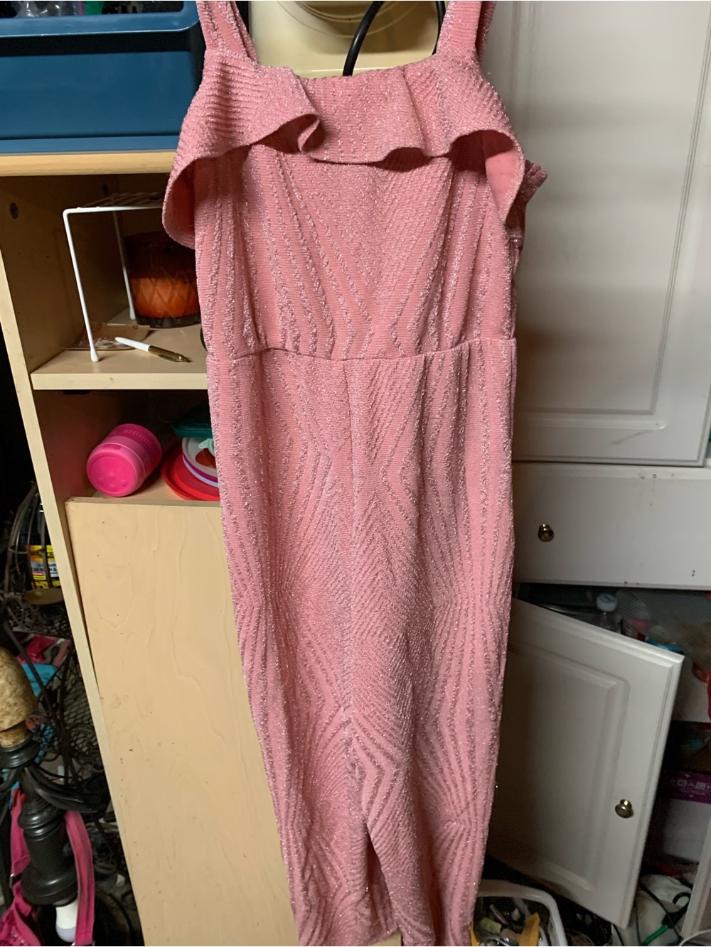 Pink Sparkle Ruffle-Trim Women's Dress